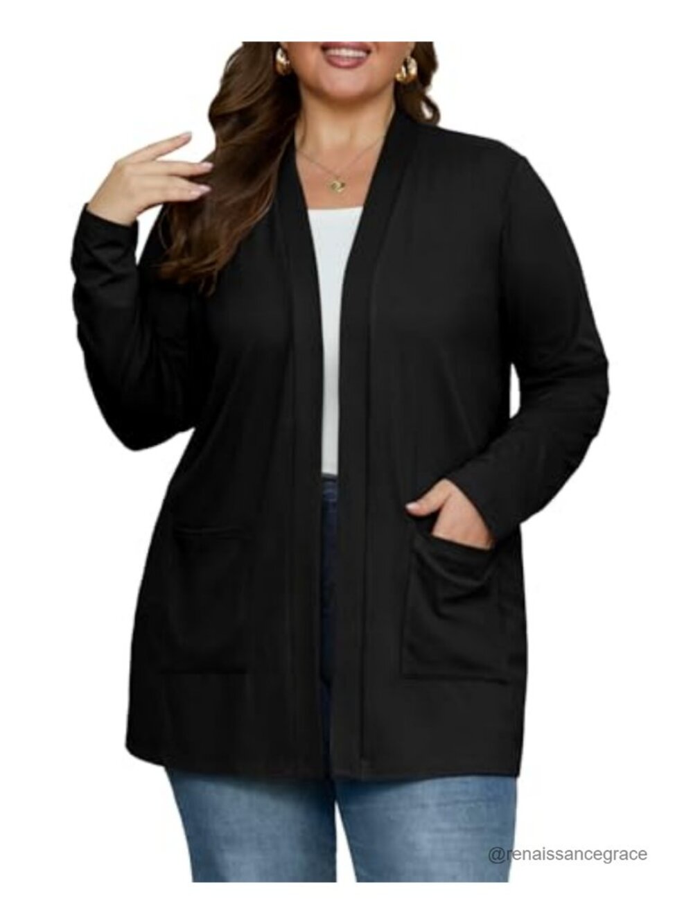 Plus Size Open Front Cardigan Lightweight Women's Sweater with Pockets